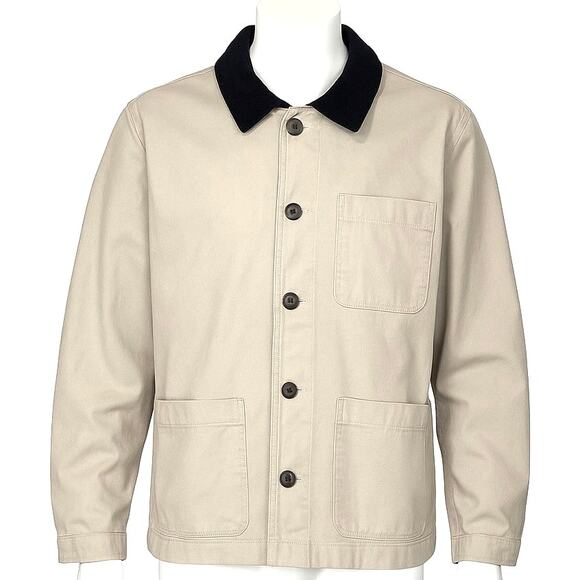 J.Crew Men’s Cotton Work Jacket  Size Large Washed Stone Navy Collar - Picture 1 of 8